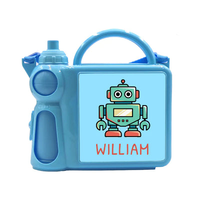 Personalised Kids Blue Lunch Box with Water Bottle