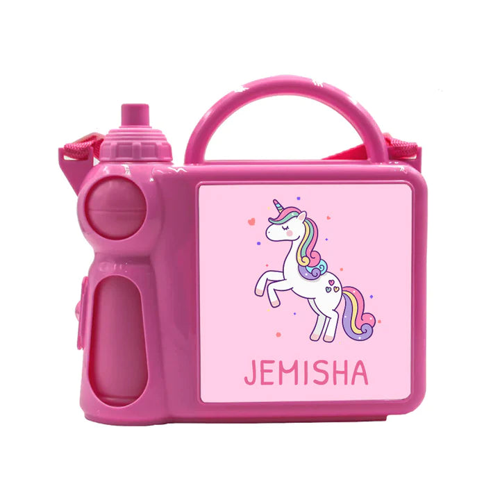 Personalised Kids Pink Lunch Box with Water Bottle