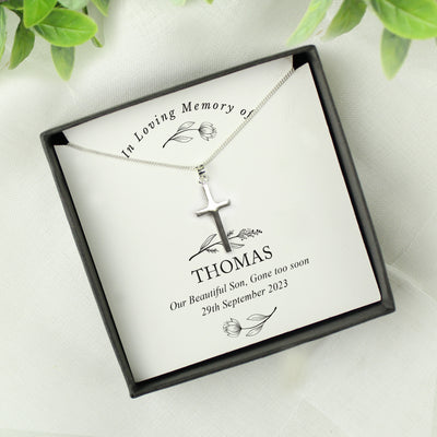 Personalised In Loving Memory Cross Sentiment Necklace and Box by Really Cool Gifts