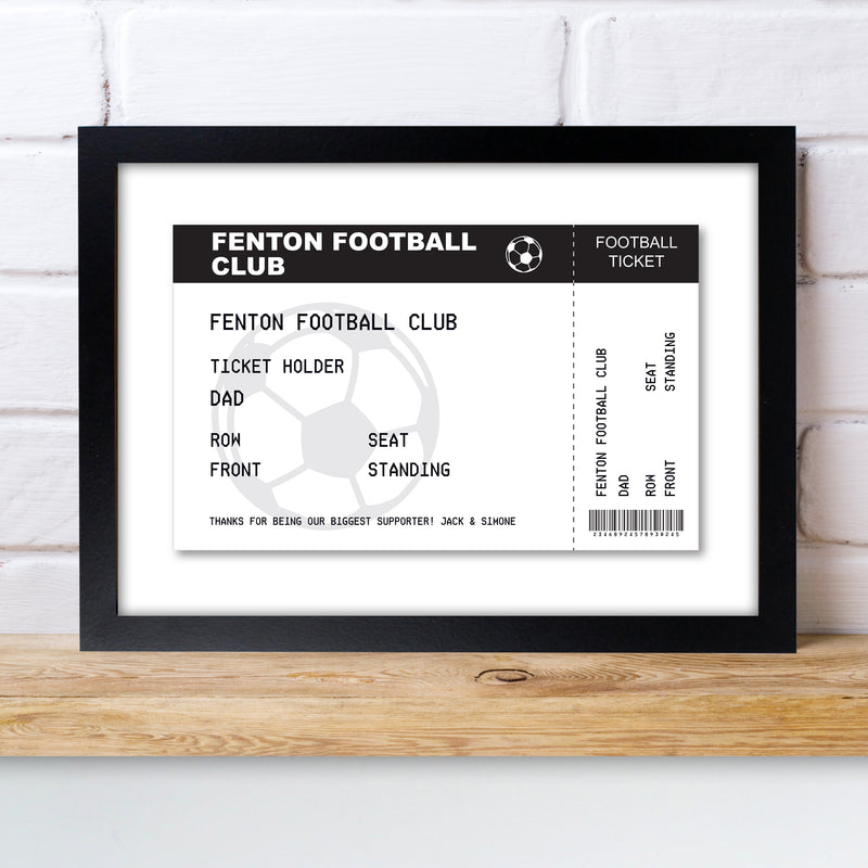 Personalised Football Ticket A4 Black Framed Print by Really Cool Gifts