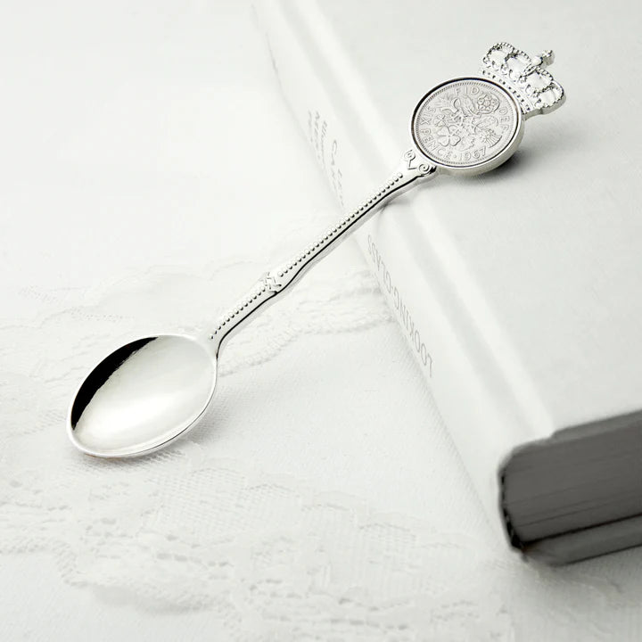 Personalised Silver Plated Lucky Sixpence Teaspoon