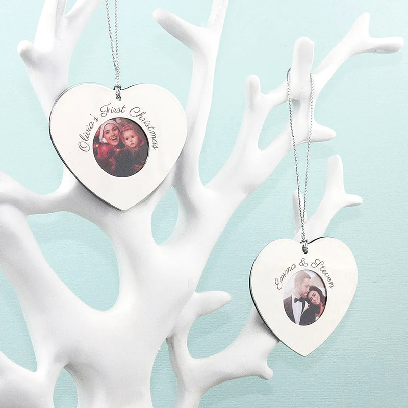 Personalised Silver Heart Photo Frame Tree Decoration