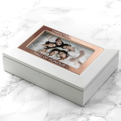 Personalised White & Rose Gold Photo Jewellery Box