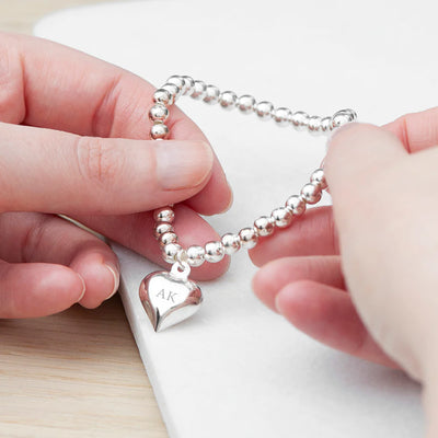 Personalised Sterling Silver Heart Beaded Bracelet