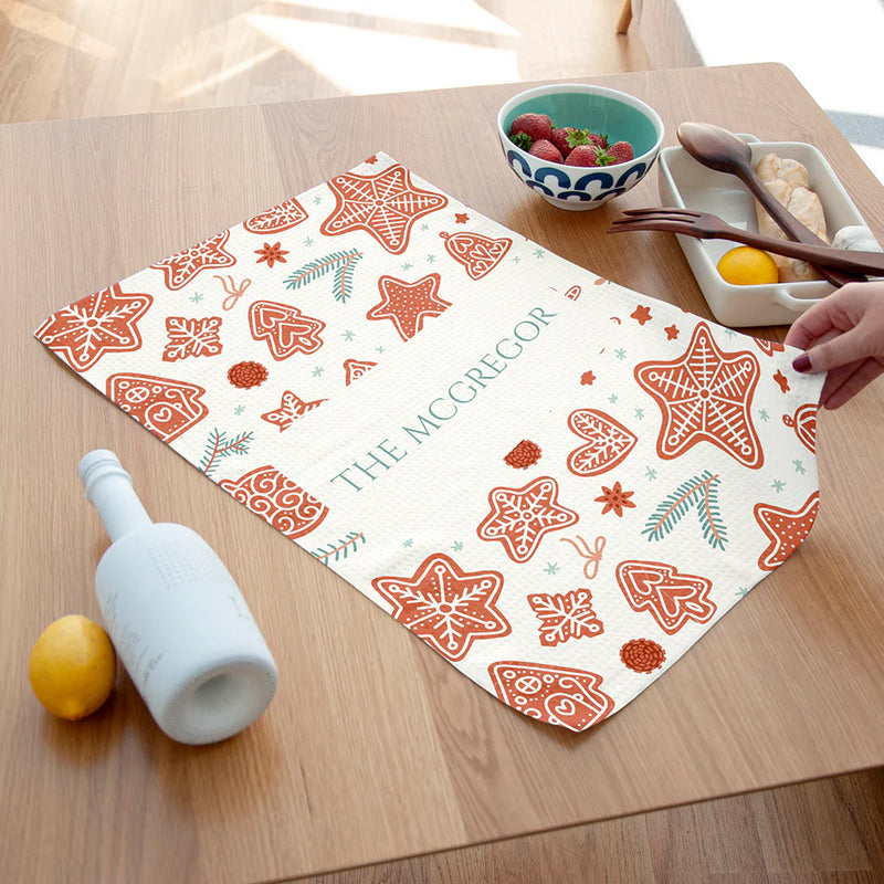 Personalised Gingerbread Wallpaper Tea Towel