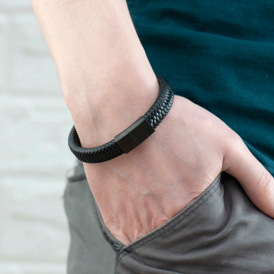 Personalised Men's Leather Braided Bracelet