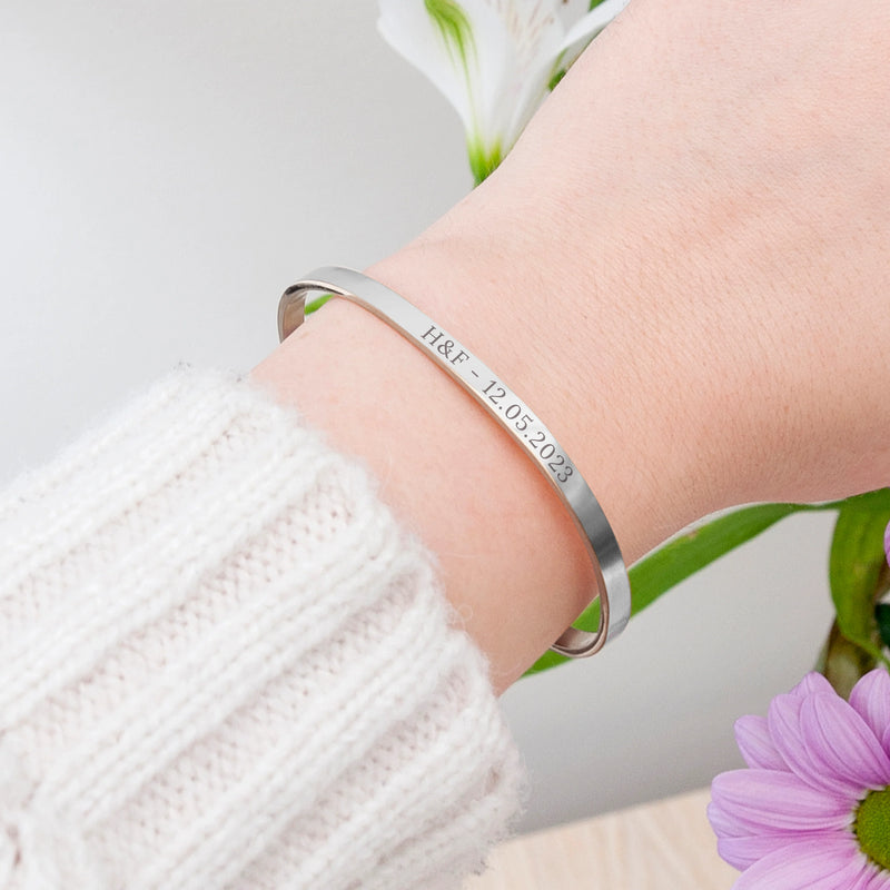 Personalised Silver Affirmation Bangle Bracelet by Really Cool Gifts