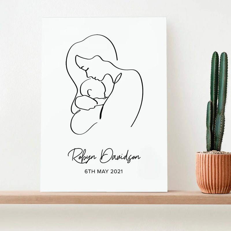 Personalised Line Art New Mum and Babys Love Print