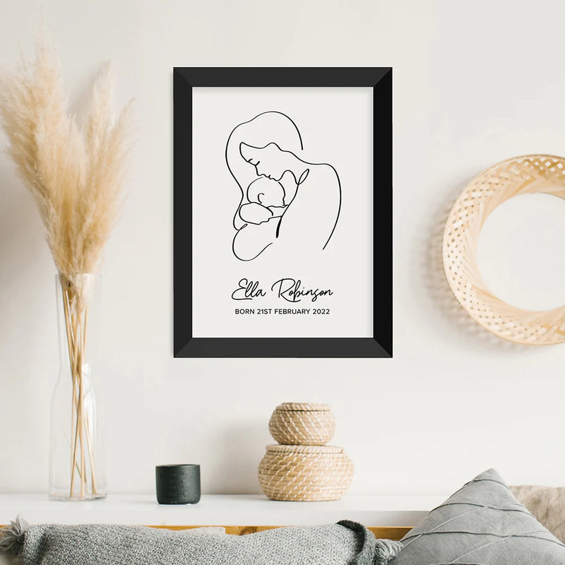 Personalised Line Art New Mum and Babys Love Print