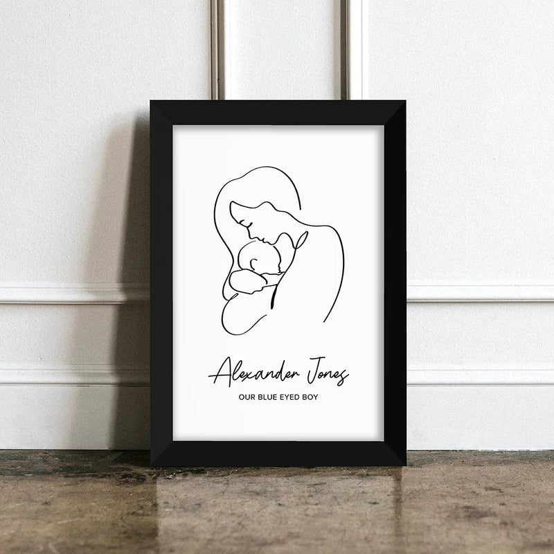 Personalised Line Art New Mum and Babys Love Print