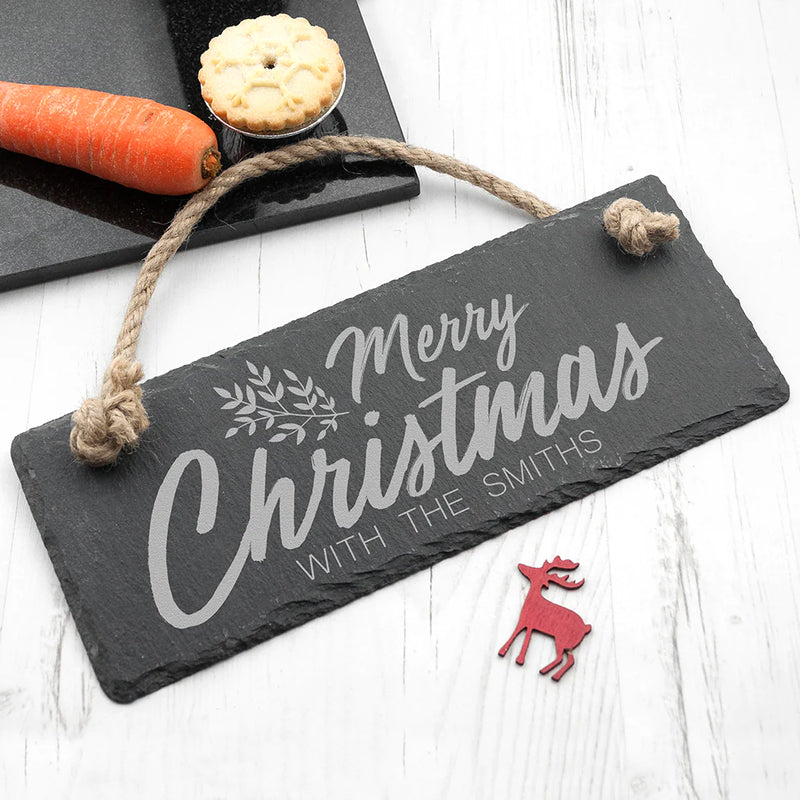 Personalised Merry Christmas Slate Hanging Sign By Really Cool Gifts