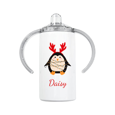 Personalised Christmas Penguin Kids Sippy Cup