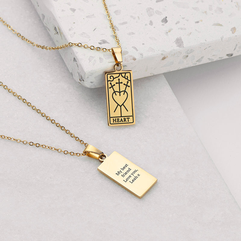 Personalised Three of Swords Heart Tarot Card Necklace