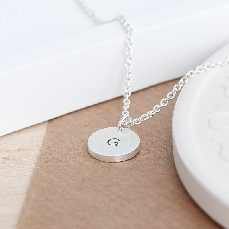 Monogrammed Silver Round Tag Necklace