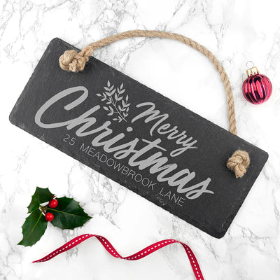 Personalised Merry Christmas Slate Hanging Sign By Really Cool Gifts