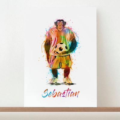 Personalised Watercolour Chimpanzee Football Print by Really Cool Gifts
