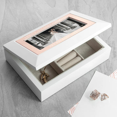 Personalised White & Rose Gold Photo Jewellery Box