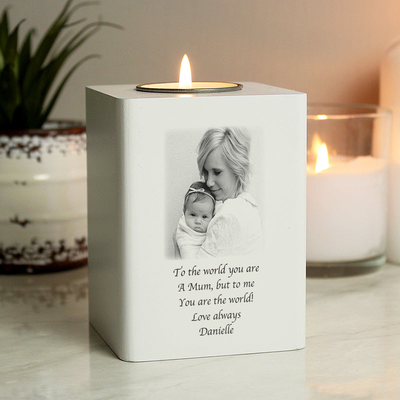 Really Cool Gifts - Personalised Photo Upload White Wooden Tea light Holder