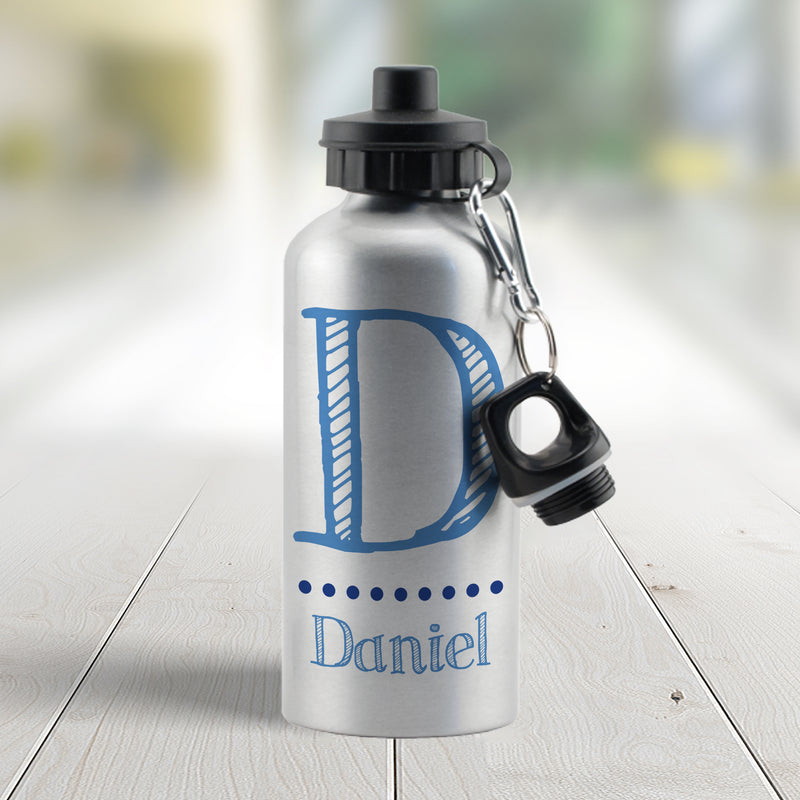 Personalised Blue Name Silver Drinks Bottle by Really Cool Gifts Really Cool Gifts