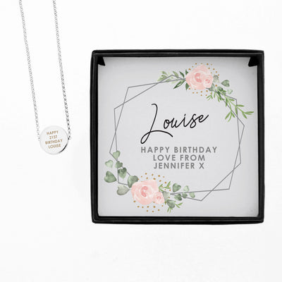 Really Cool Gifts - Personalised Abstract Rose Sentiment Silver Tone Necklace and Box