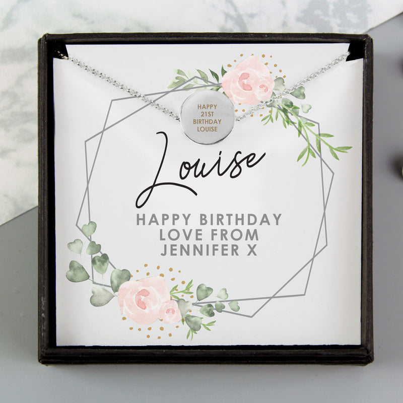 Really Cool Gifts - Personalised Abstract Rose Sentiment Silver Tone Necklace and Box