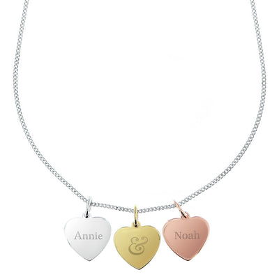 Really Cool Gifts - Personalised Couples Gold Rose Gold and Silver 3 Hearts Necklace