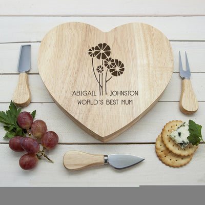Worlds Best Mum with Daisy Flowers Heart Cheese Board by Really Cool Gifts