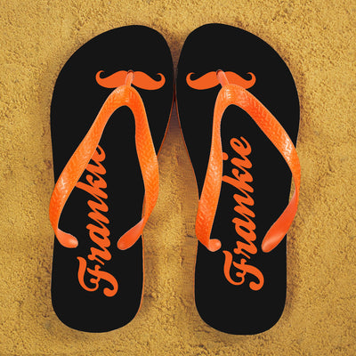 Moustache Style Personalised Flip Flops In Grey And Orange by Really Cool Gifts