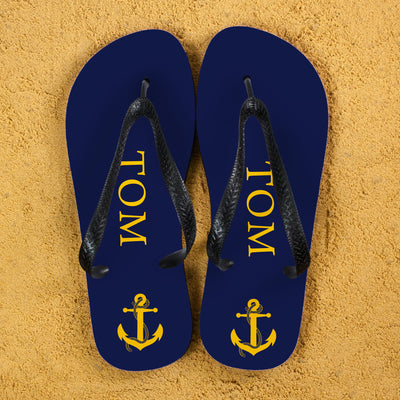Anchor Style Personalised Flip Flops In Blue And Yellow by Really Cool Gifts Really Cool Gifts