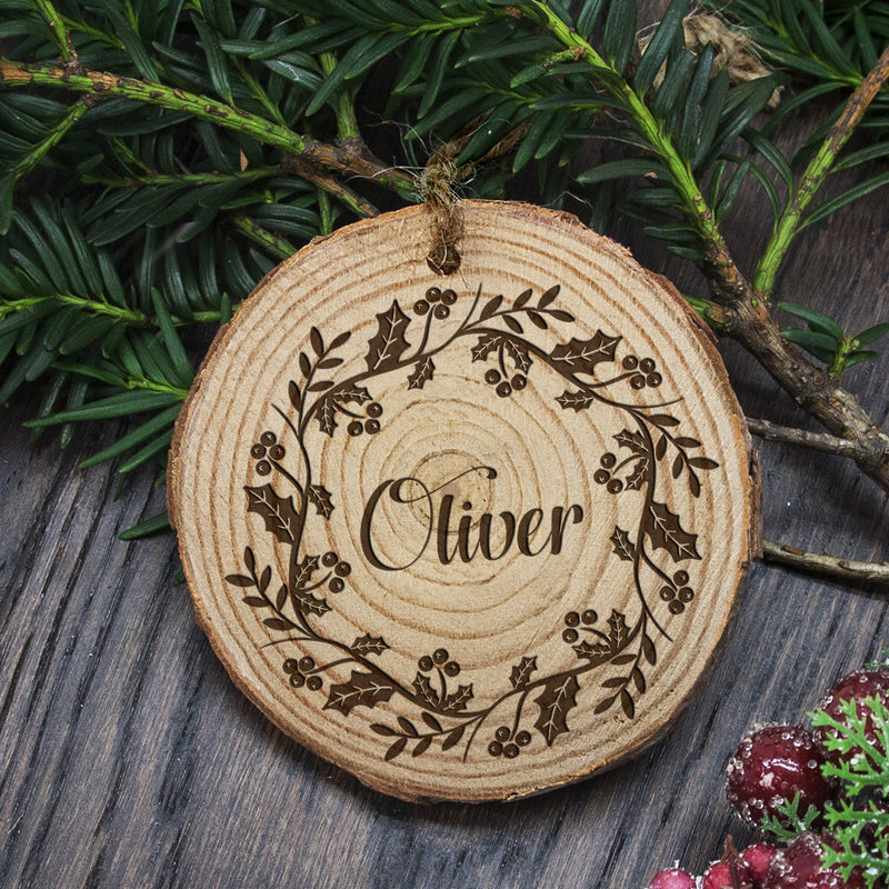 Personalised Engraved Holly Wreath Christmas Tree Decoration by Really Cool Gifts Really Cool Gifts