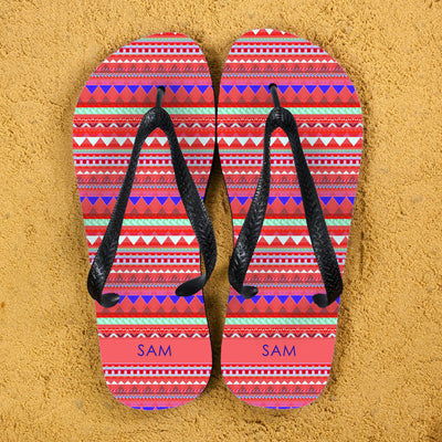 Aztec Style Personalised Flip Flops In Red by Really Cool Gifts Really Cool Gifts