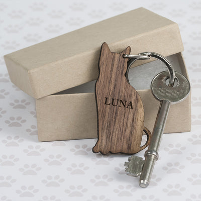 Walnut Wood Cat Shaped Keyring by Really Cool Gifts