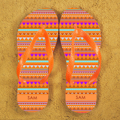 Aztec Style Personalised Flip Flops In Orange by Really Cool Gifts Really Cool Gifts