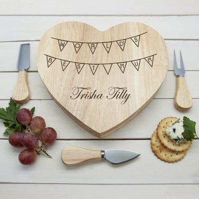 World's Best Mum Bunting Heart Cheese Board by Really Cool Gifts