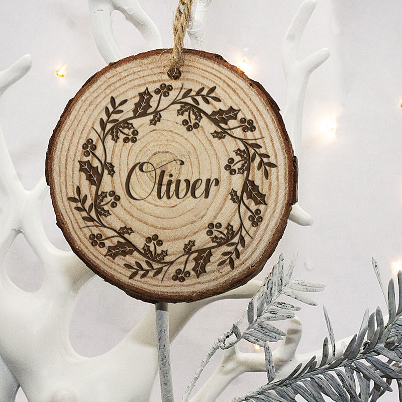 Personalised Engraved Holly Wreath Christmas Tree Decoration by Really Cool Gifts Really Cool Gifts