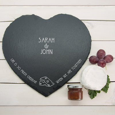 Romantic Pun "Life is So Much Cheddar" Heart Slate Cheese Board Really Cool Gifts