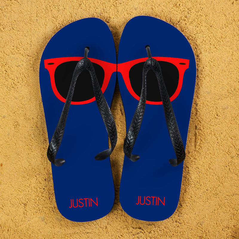 Holiday Style Personalised Flip Flops In Navy And Red by Really Cool Gifts Really Cool Gifts