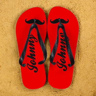 Moustache Style Personalised Flip Flops In Red by Really Cool Gifts Really Cool Gifts