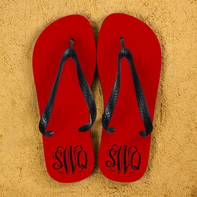 Monogrammed Flip Flops In Red And Grey by Really Cool Gifts