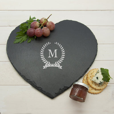 Monogrammed Wreath Heart Slate Cheese Board Really Cool Gifts