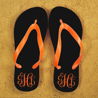 Monogrammed Flip Flops In Black And Orange by Really Cool Gifts Really Cool Gifts