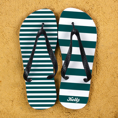 Striped Personalised Flip Flops In Teal by Really Cool Gifts