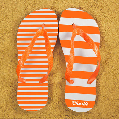 Striped Personalised Flip Flops In Orange by Really Cool Gifts
