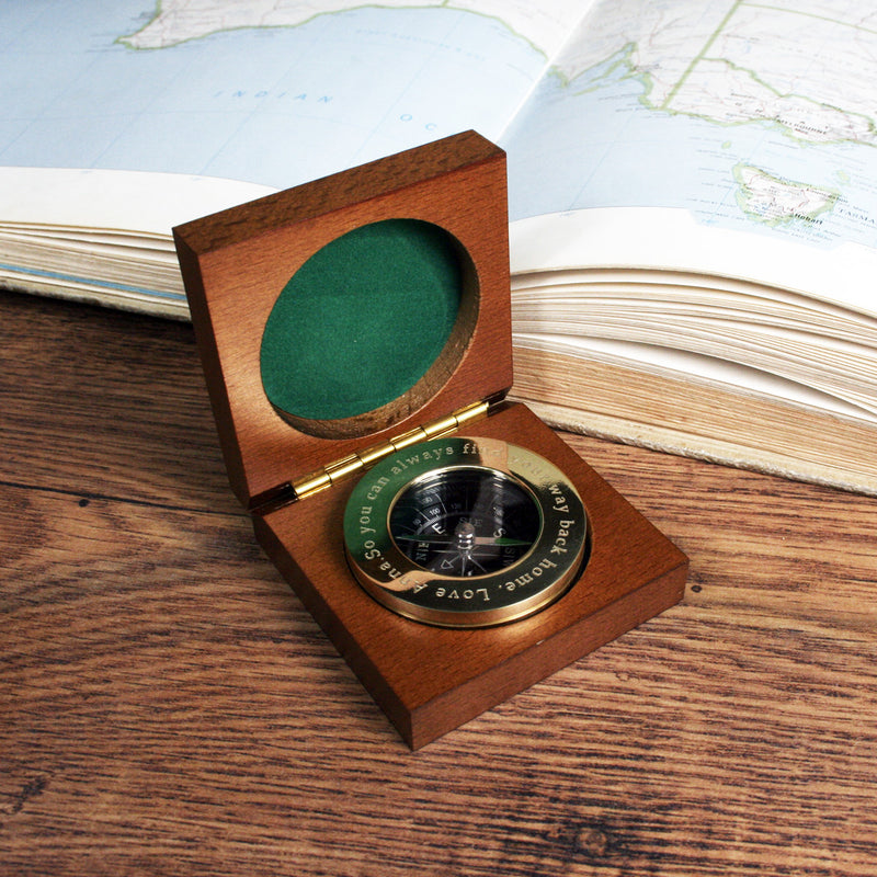 Personalised Brass Travellers Compass With Wooden Box Really Cool Gifts