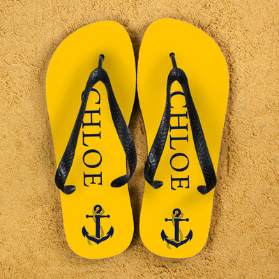 Anchor Style Personalised Flip Flops In Yellow by Really Cool Gifts Really Cool Gifts