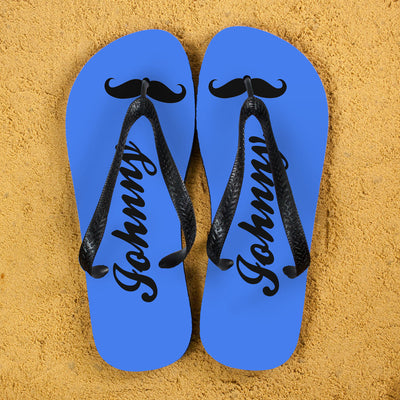 Moustache Style Personalised Flip Flops In Royal Blue by Really Cool Gifts Really Cool Gifts