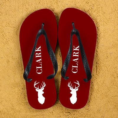 Stag Design Personalised Flip Flops In Red by Really Cool Gifts Really Cool Gifts