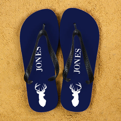 Stag Design Personalised Flip Flops In Blue And White by Really Cool Gifts Really Cool Gifts