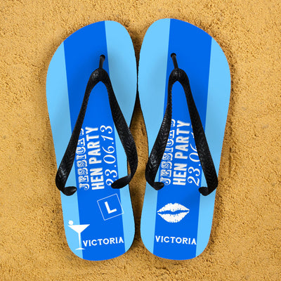 Hen Party Personalised Flip Flops In Light Blue by Really Cool Gifts Really Cool Gifts