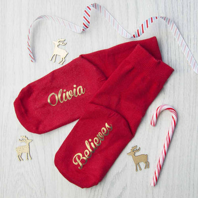 Personalised Kids Crimson And Gold Christmas Day Socks by Really Cool Gifts Really Cool Gifts